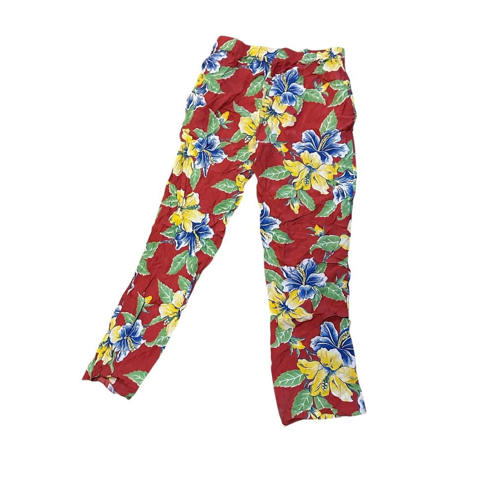 Polo Ralph Lauren Red Hibiscus Tropical Floral Pants Viscose Size 6